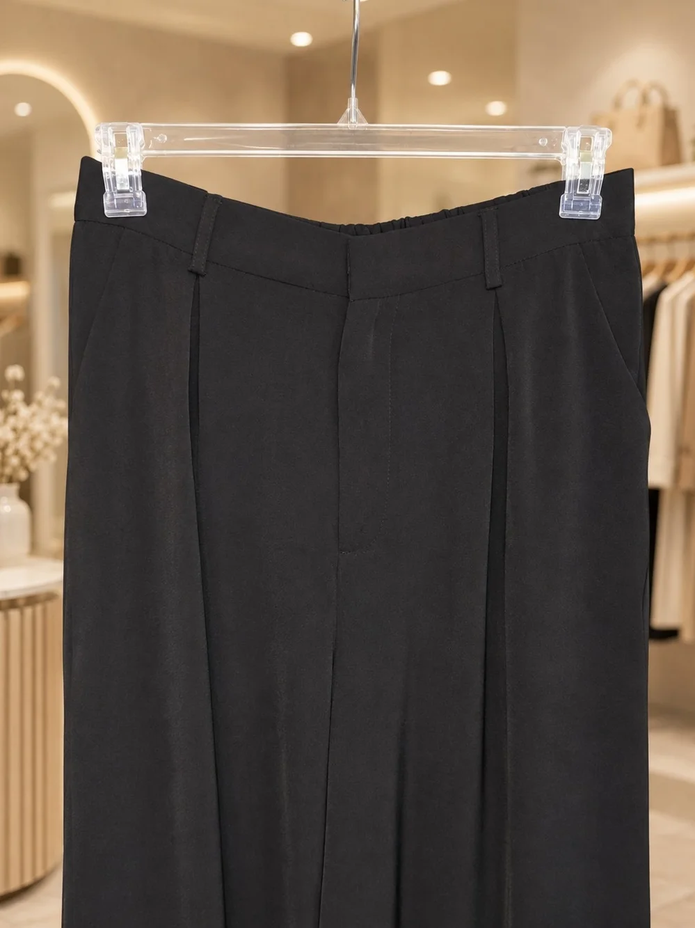 Tronjori Black High Waist Wide Leg Maxi Palazzo Pants Size L, NWOT